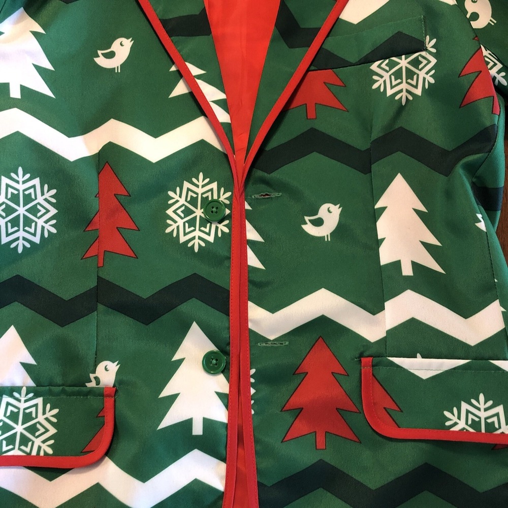 Ugly Christmas Blazer Suit Jacket Trees Snowflakes Green Red White Mens Small - Picture 15 of 15